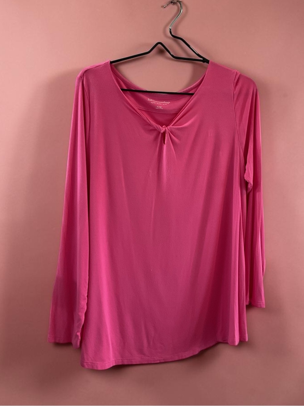 Soft Surroundings Bright Pink Long-Sleeve Twist-Neck Top
